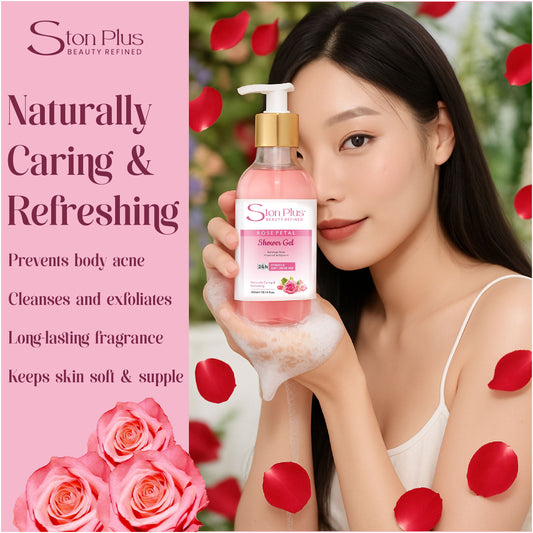 Ston Plus Rose Petal Shower Gel – Hydrating & Refreshing Body Wash (300ml)
