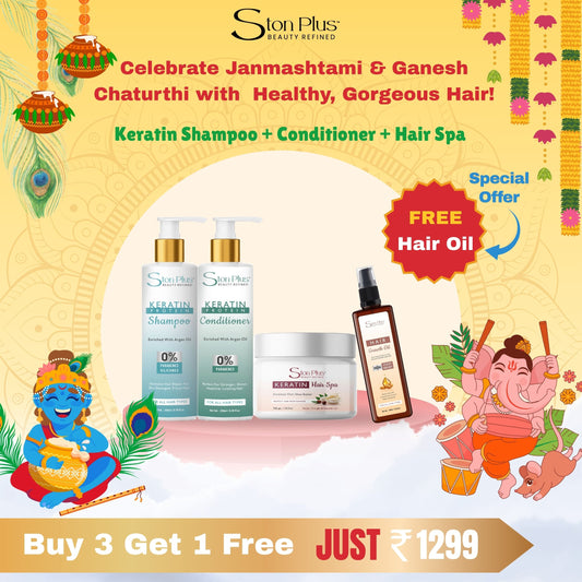 Ston Plus Keratin Hair Care Combo – Janmashtami & Ganesh Chaturthi Special (Buy 3 Get 1 Free)