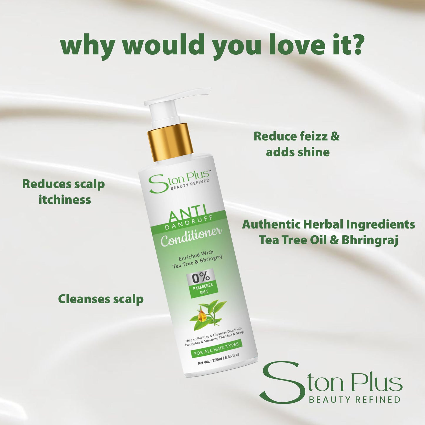 Ston Plus Anti-Dandruff Conditioner – Herbal Scalp Therapy with Tea Tree & Bhringraj (250ml)