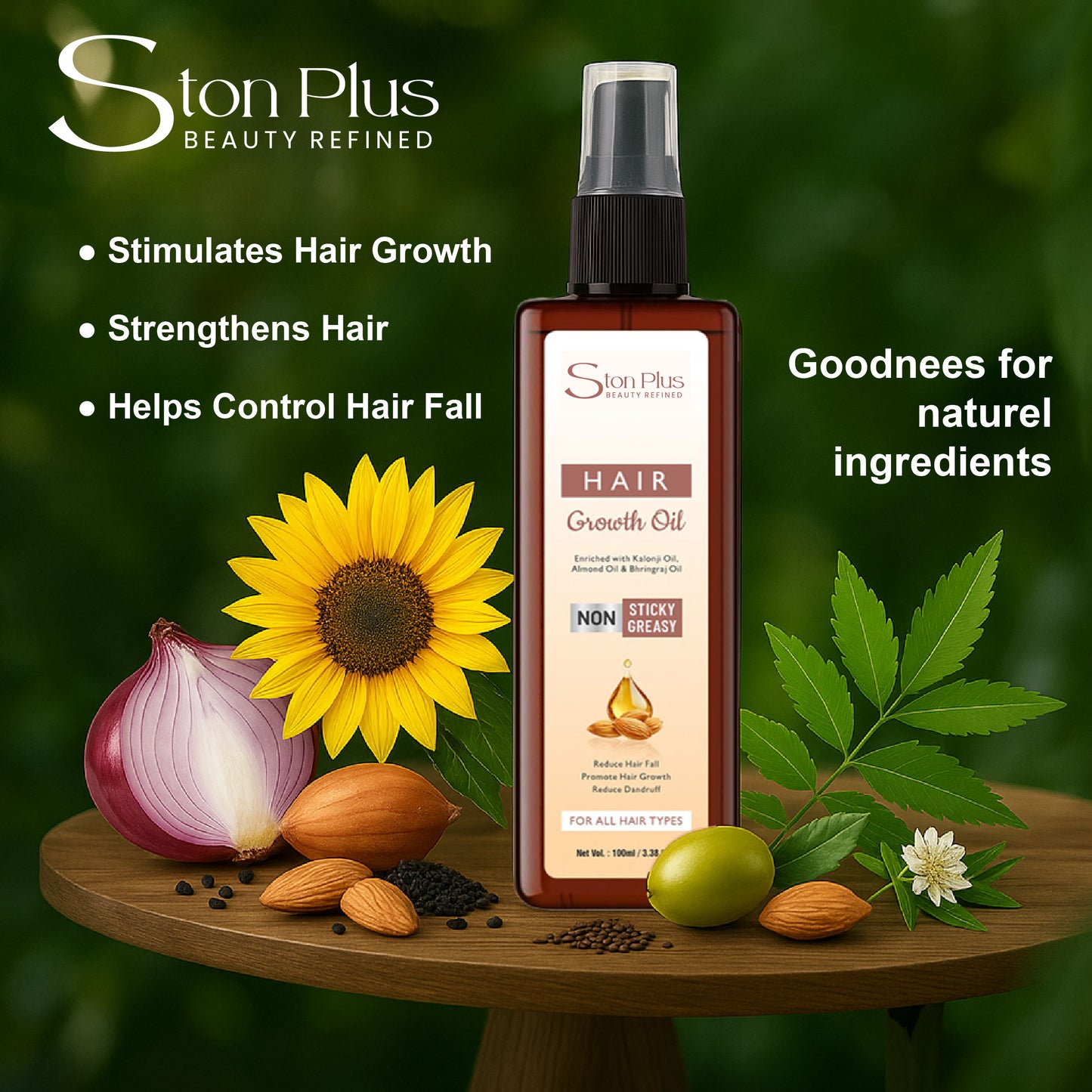 Ston Plus Hair Growth Oil – Non-Sticky, Enriched with Bhringraj & Almond Oil (100ml)