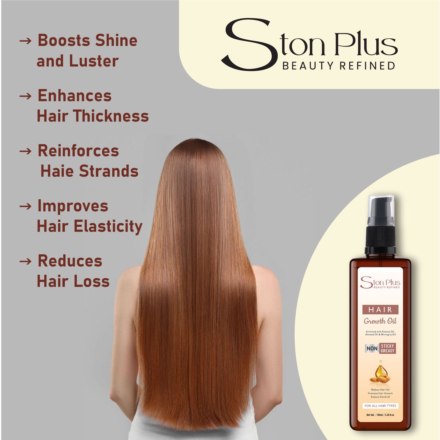 Ston Plus Hair Growth Oil – Non-Sticky, Enriched with Bhringraj & Almond Oil (100ml)