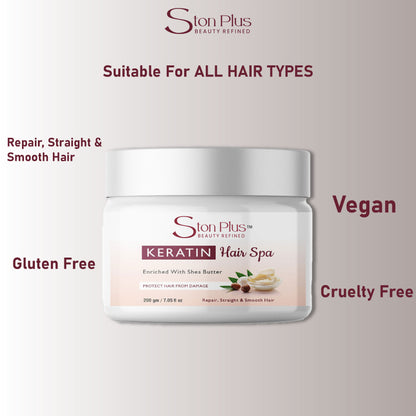 Ston Plus Keratin Hair Spa – Deep Repair & Smoothening with Shea Butter (200g)
