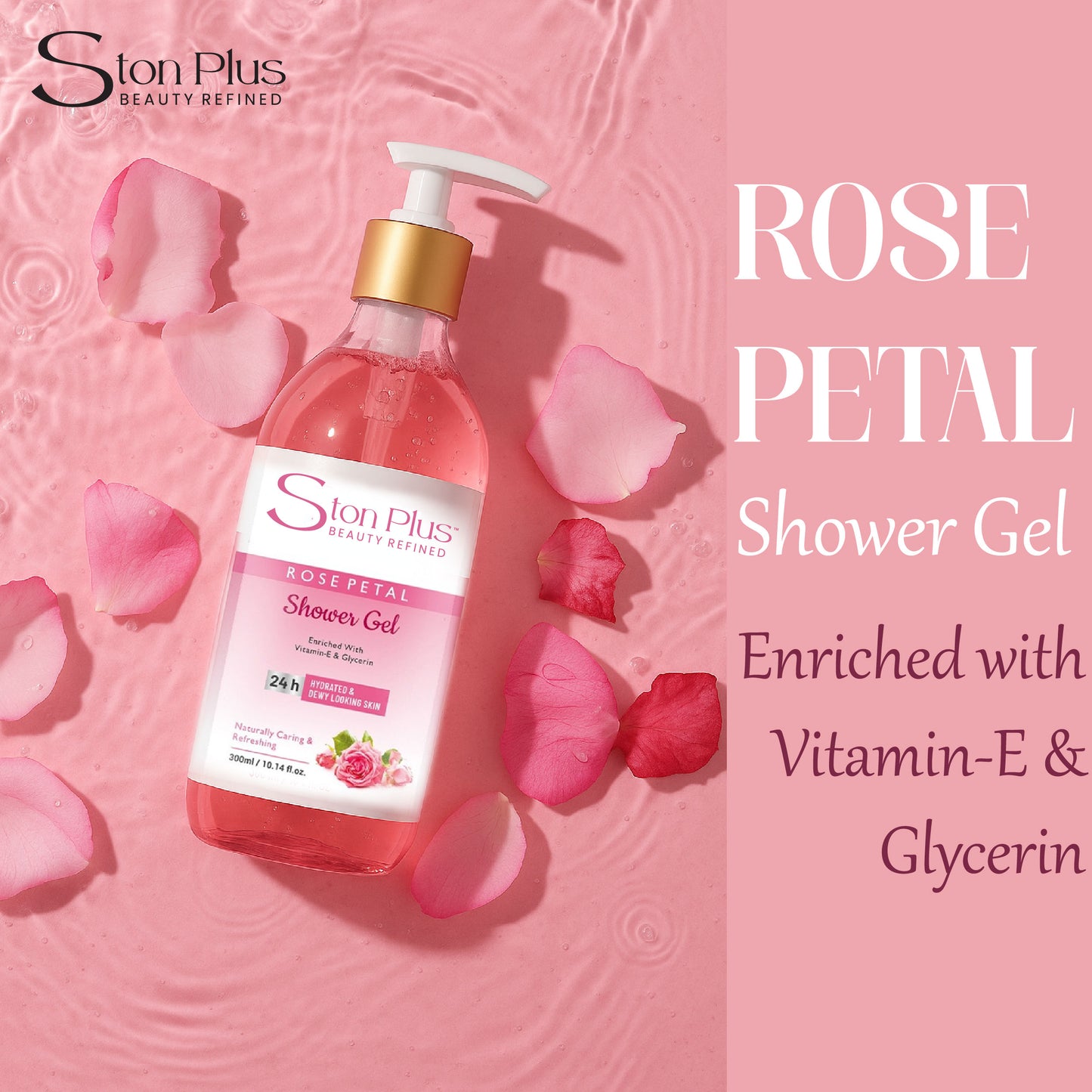 Ston Plus Rose Petal Shower Gel – Hydrating & Refreshing Body Wash (300ml)